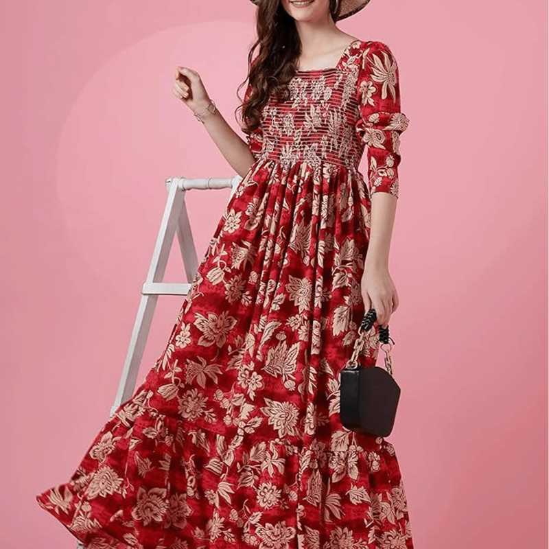 Women's Maxi Floral Print Crepe Regular Sleeves Casual Dress