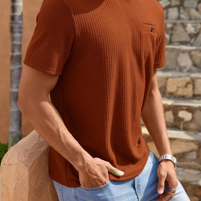 Men's Waffle Knitted Crew Neck Regular Fit Tees