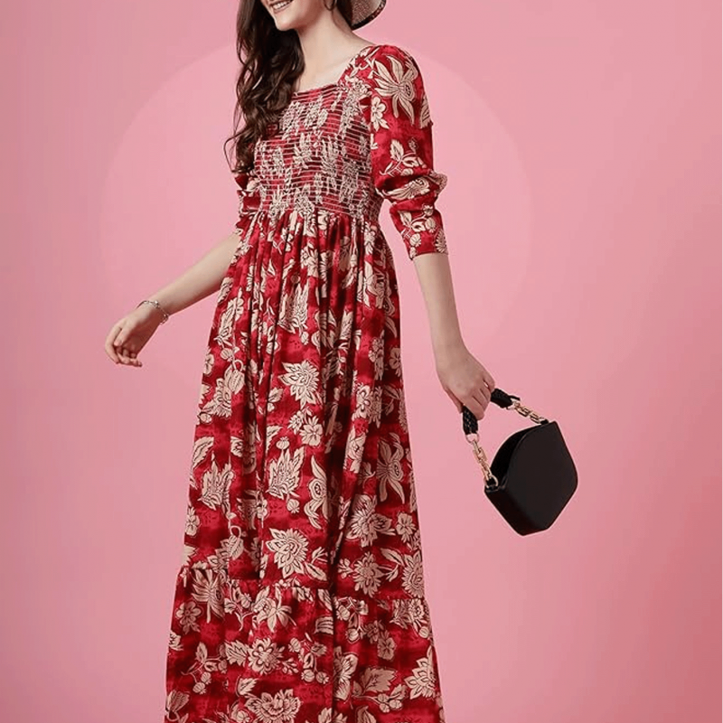 Women's Maxi Floral Print Crepe Regular Sleeves Casual Dress